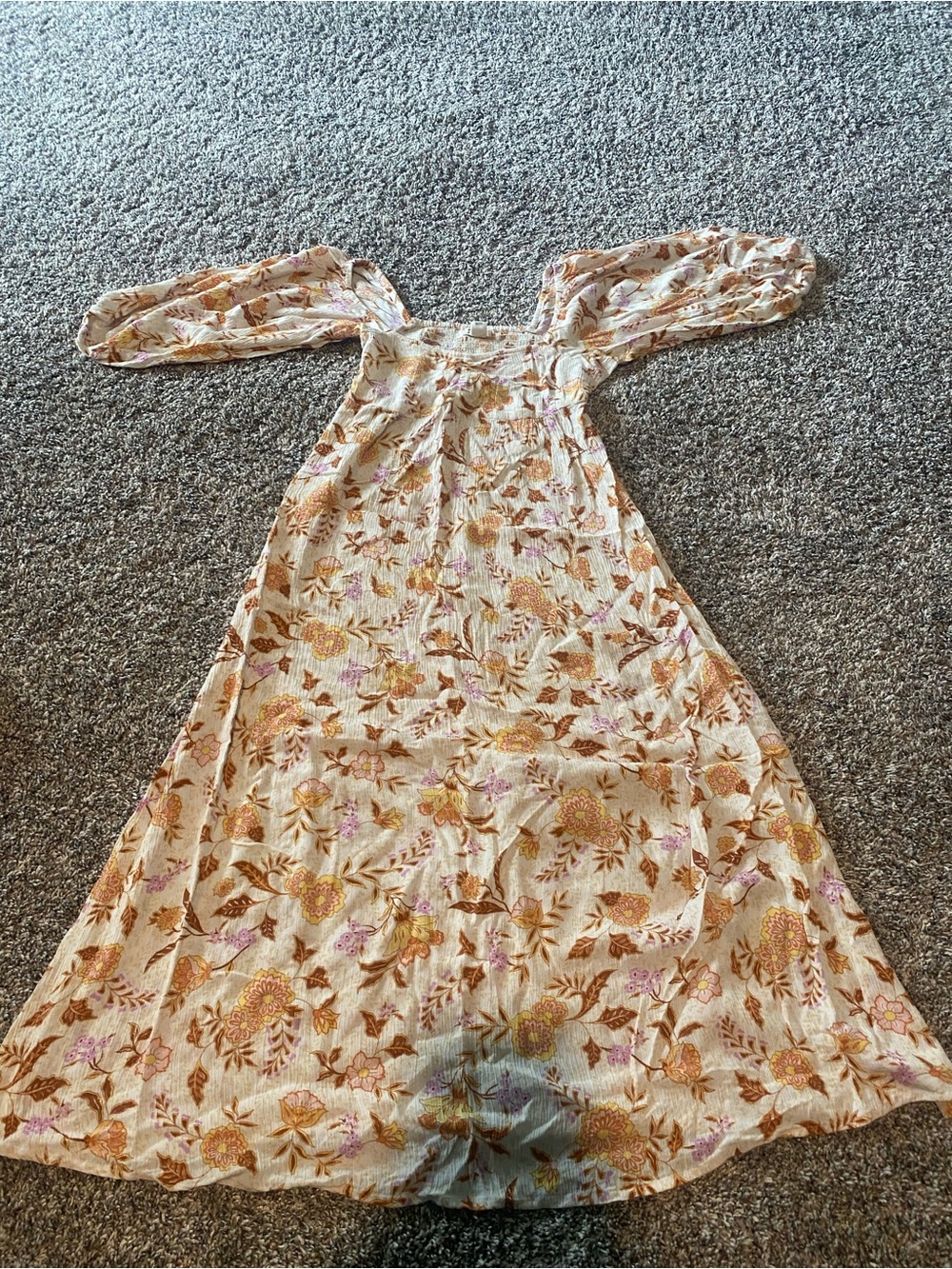 Billabong Floral Off or On Shoulder Midi Dress in Cream, Brown, Pink and Mustard